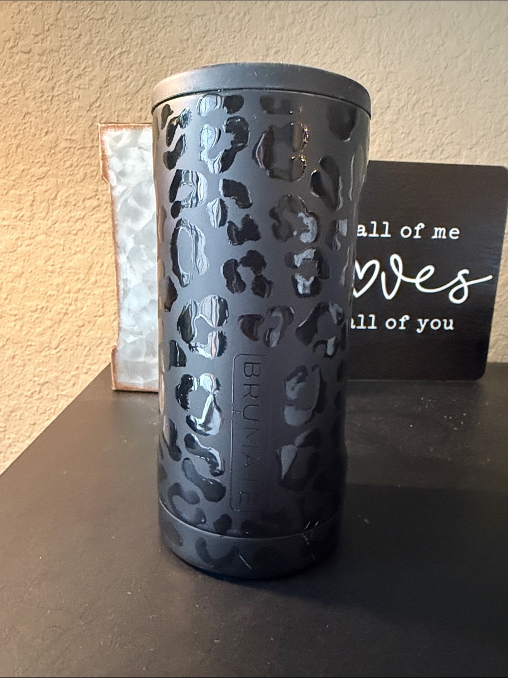 Black Leopard Stainless Koozie for slim cans 12oz  - Sleek Matte Finish